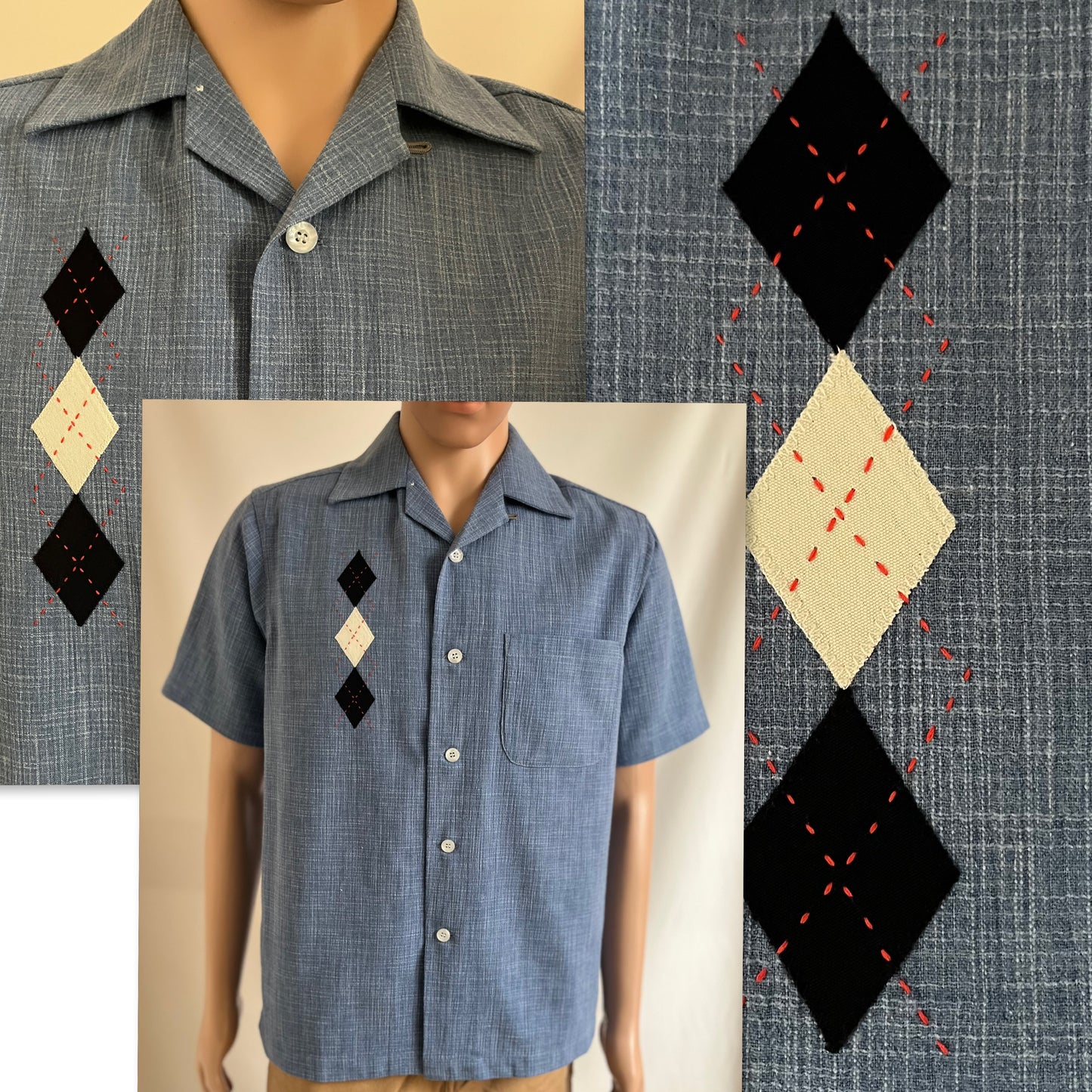 Diamond embroidery detail shirt blue