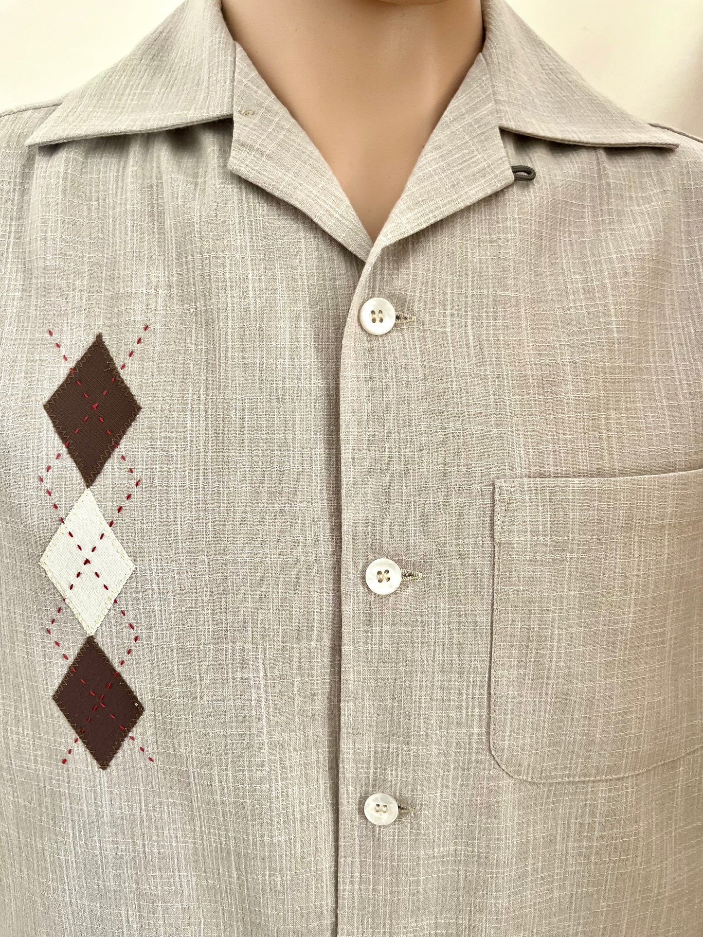 Diamond embroidery detail shirt beige