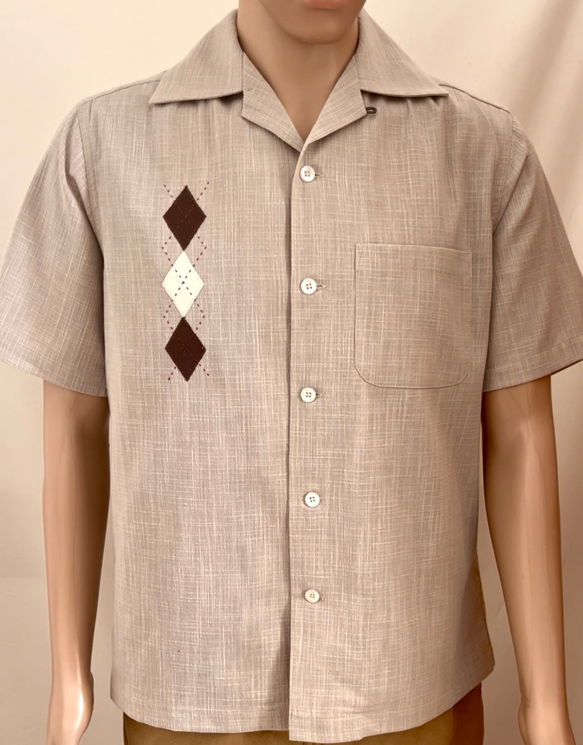 Diamond embroidery detail shirt beige