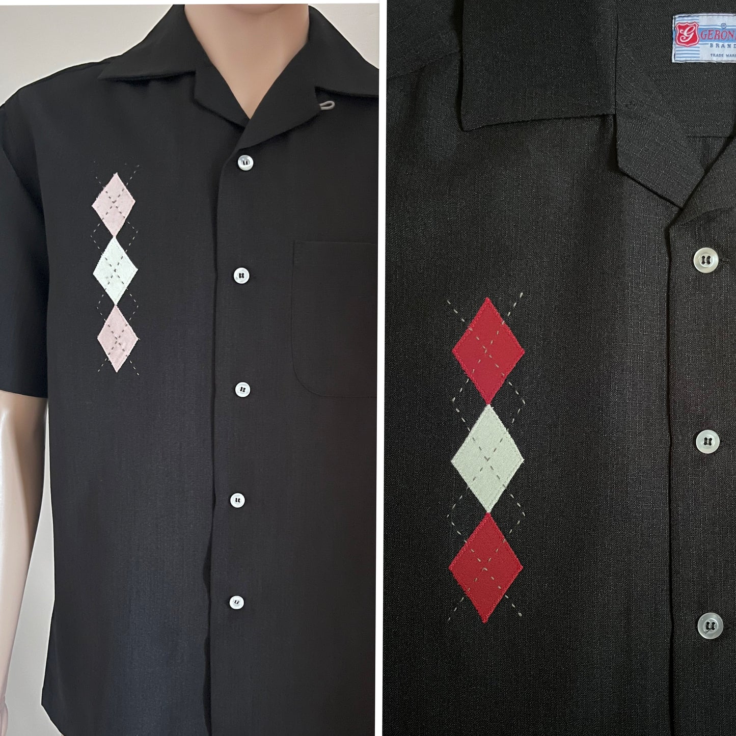 Mans black diamond embroidered shirt
